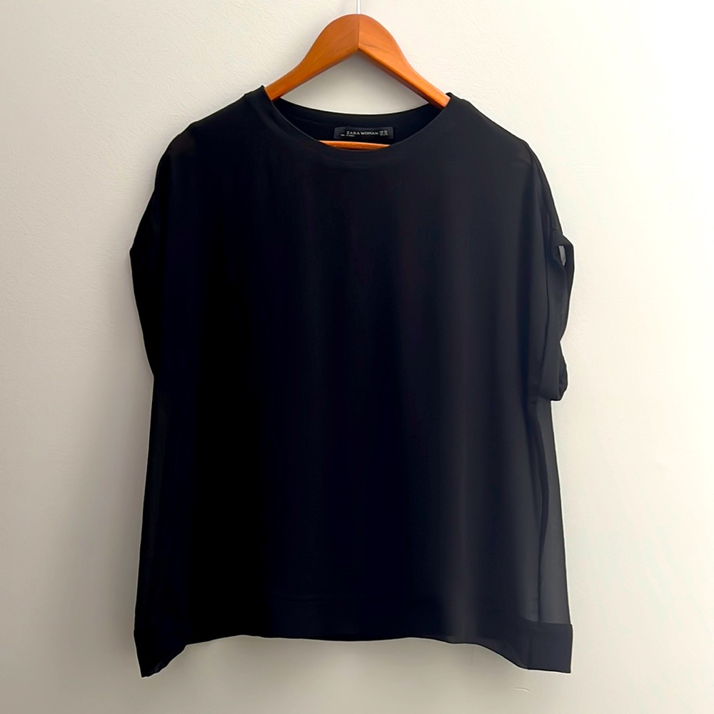 Zara top / blouse in black with transparent short sleeves
